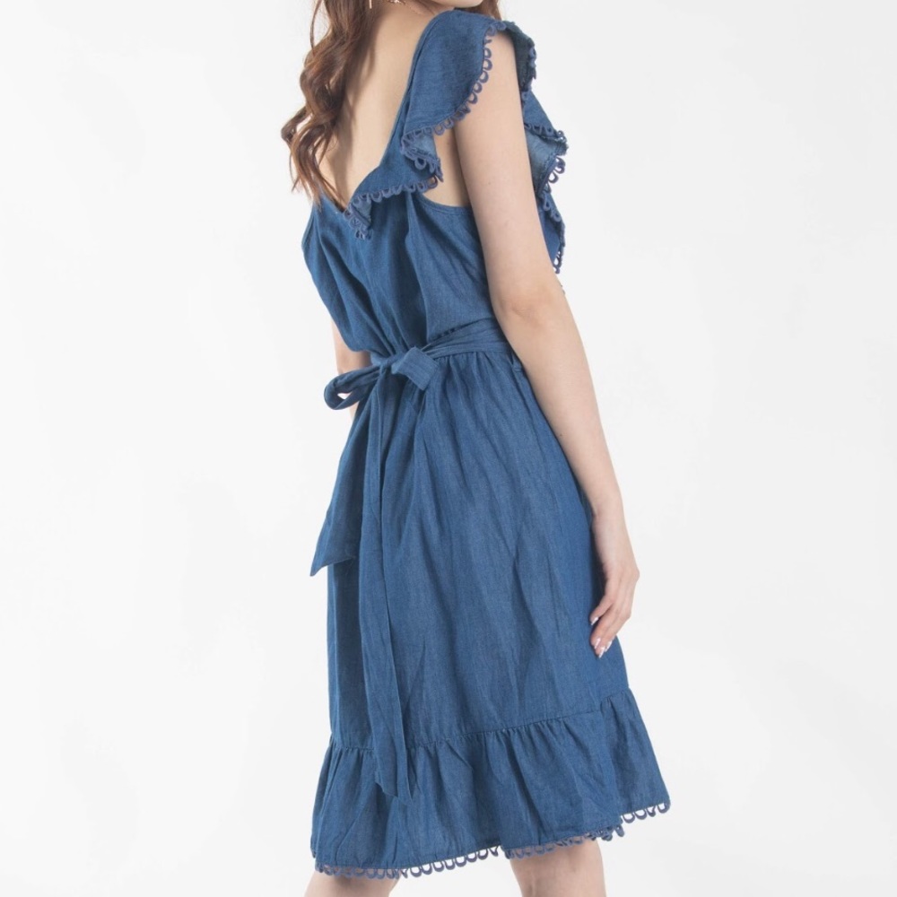 Demin Ruffle Shoulder Crossbody Dress - Picture 2 of 2